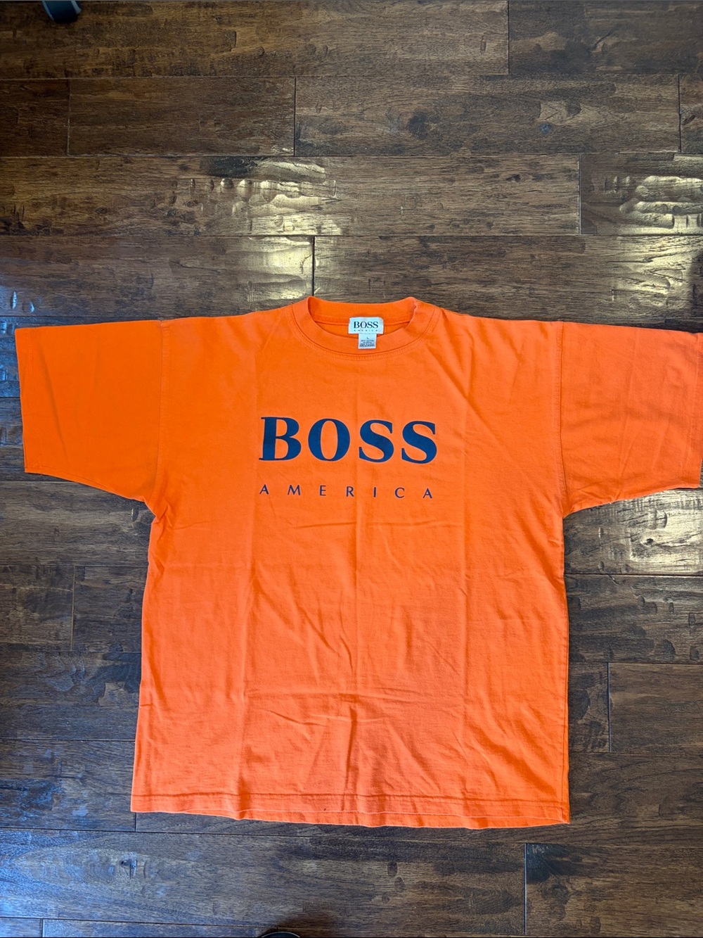 Vintage Boss America Logo Tee with Navy Print